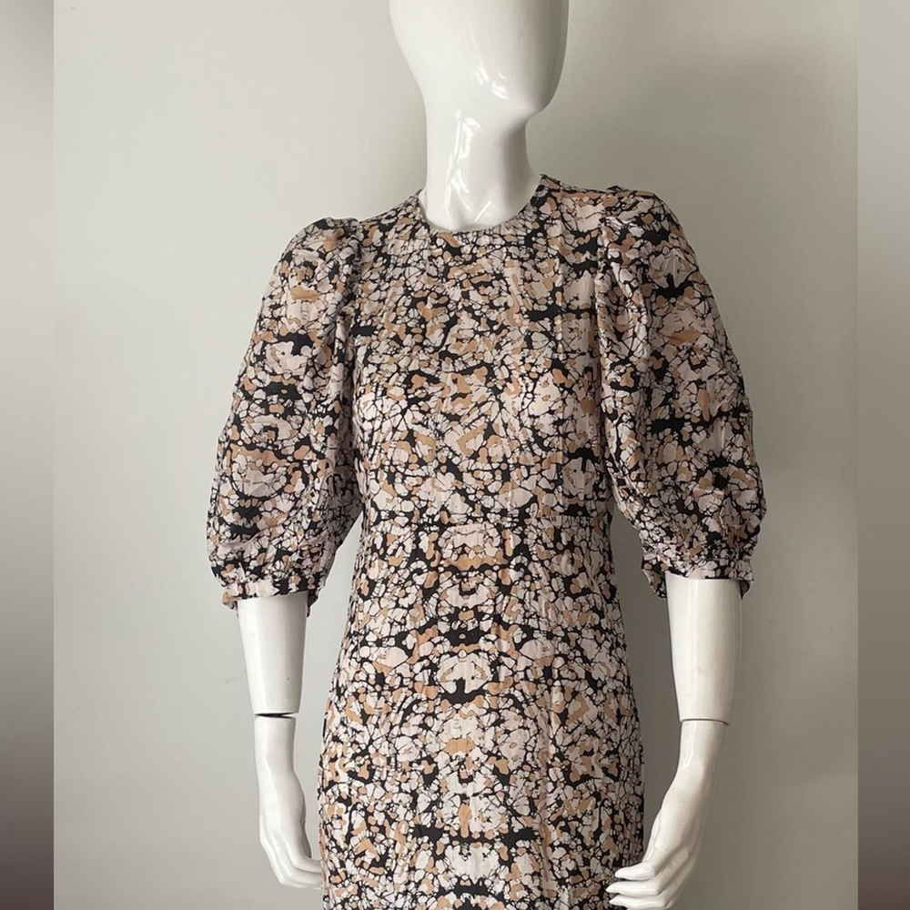 Sea new york Black and Cream Floral Midi Borealis Puff Sleeve silk cotton blend - Picture 12 of 13
